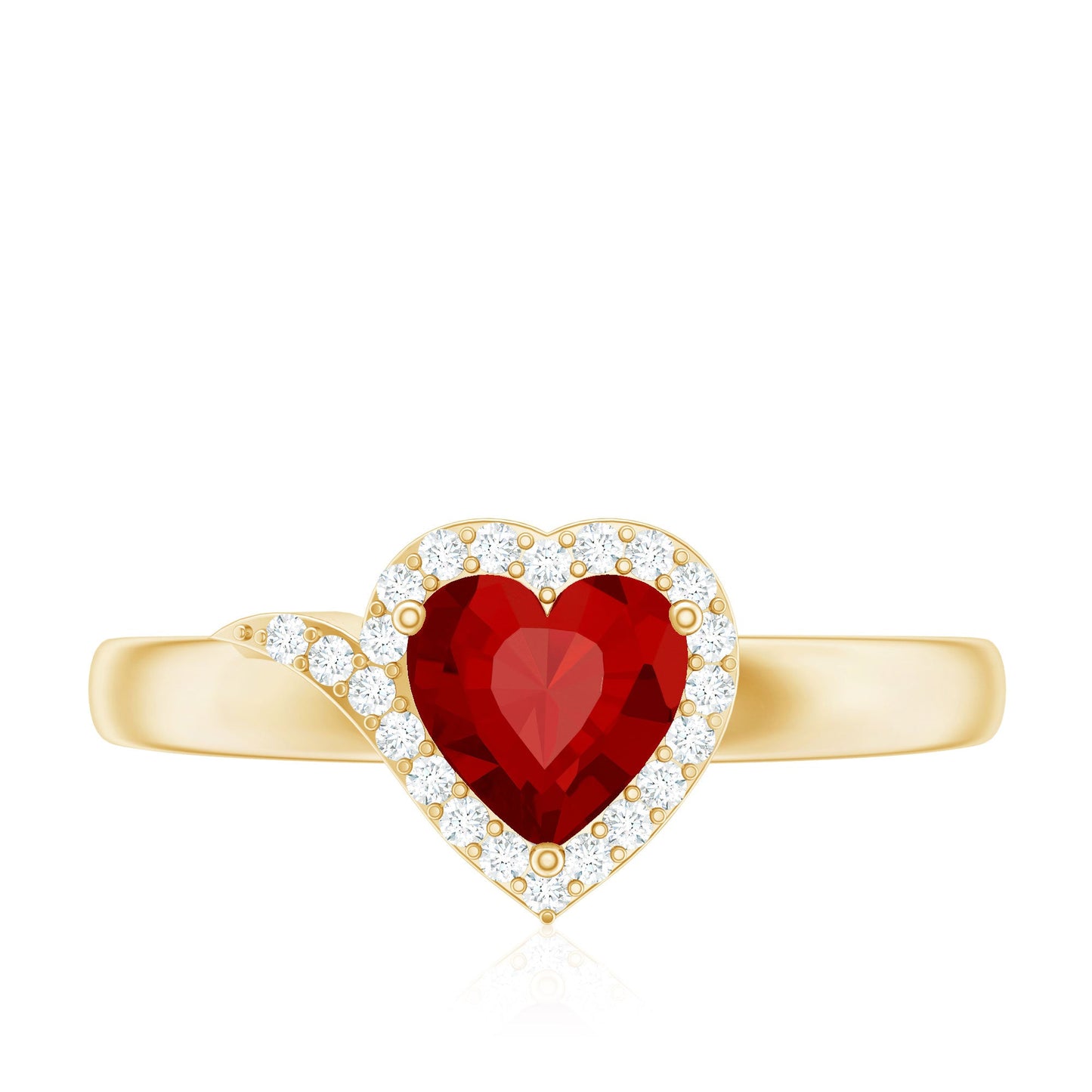 6 MM Lab Grown Ruby Heart Engagement Ring with Diamond Halo