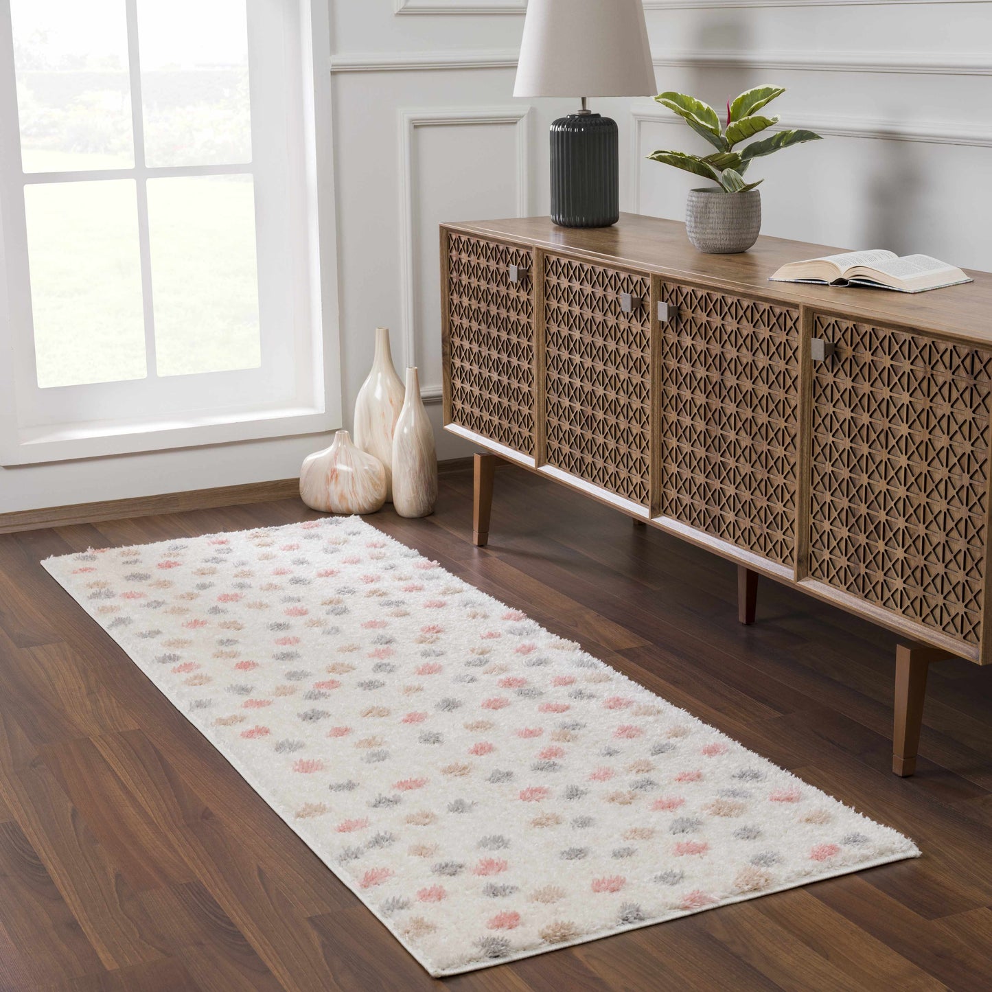 Cansu Pink & Cream Dotted Area Rug-3