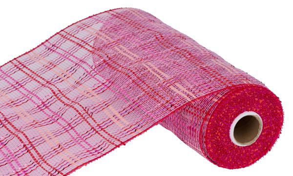 10"X10YD VERTICAL FOIL PLAID MESH Color: HOT PINK/PINK/RED-0