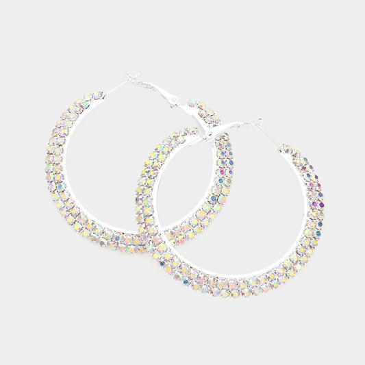 Crystal Rhinestone 2 Inch Hoop Earrings