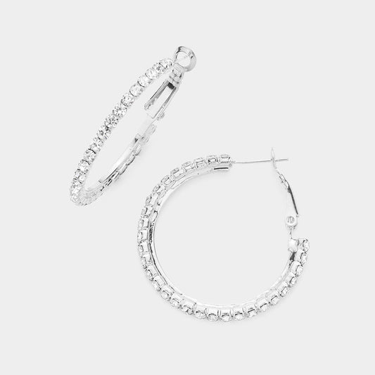 Crystal Rhinestone 1.3 Inch Hoop Earrings