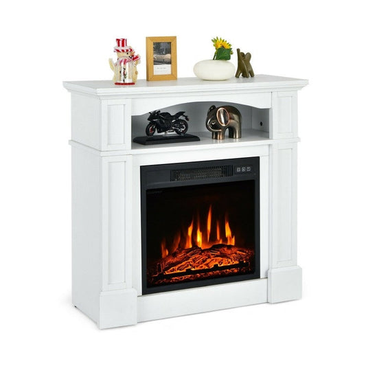 32 inch 1,400 Watt Electric TV Stand Fireplace with Shelf White-0
