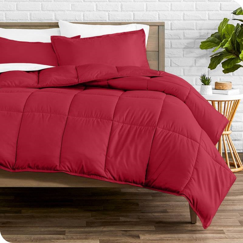 King/Cal King Size All Season Super Soft Down Alternative Comforter Set Red-0
