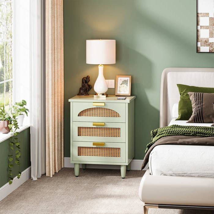 Retro Mid-Century Modern 3 Drawer Bedside Table Nightstand in Mint Green-2