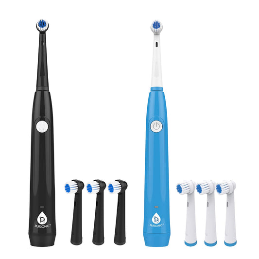Him’s and Her’s Pursonic USB Rechargeable Rotary Toothbrush Bundle – Black & White Set with 6 Brush Heads and UV Sanitizer Design-0