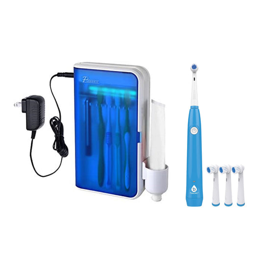 USB Rechargeable Rotary Toothbrush & UV Sanitizer Station (3 Brush Heads Included)-0