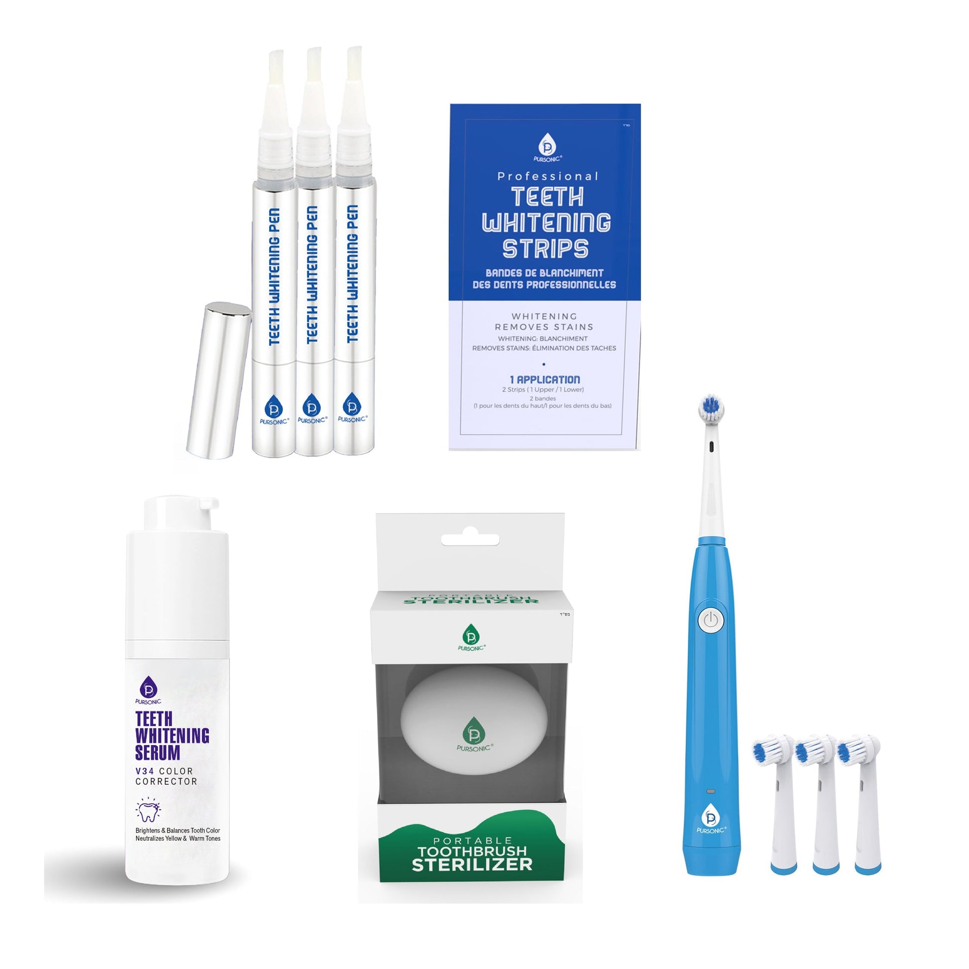 Pursonic Ultimate Smile Brightening Kit: Rotary Electric Toothbrush, UV Sterilizer, V34 Serum, Whitening Strips, & Pens-0