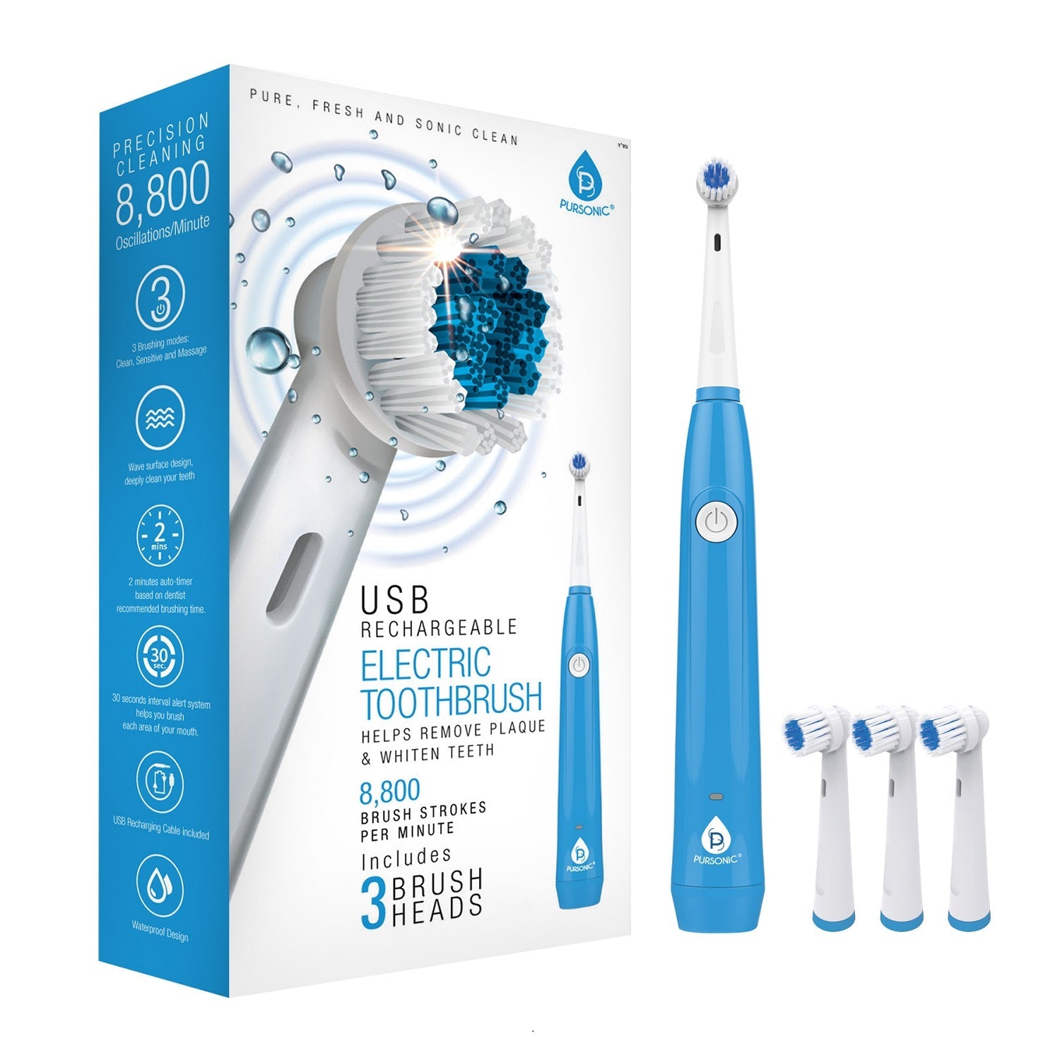 USB Rechargeable Rotary Toothbrush & UV Sanitizer Station (3 Brush Heads Included)-4
