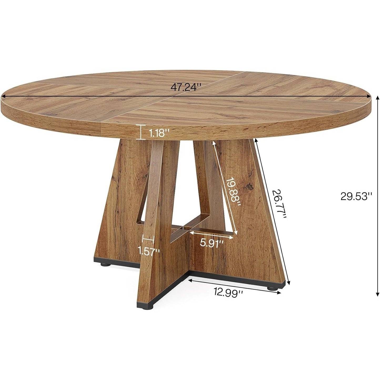 Modern Kitchen 4-Person Circular Dining Table in Retro Brown Wood Finish-4