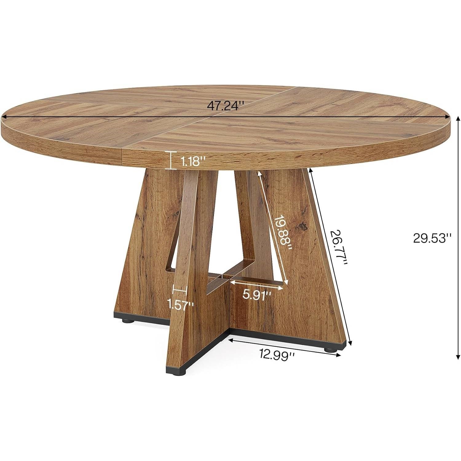 Modern Kitchen 4-Person Circular Dining Table in Retro Brown Wood Finish-4