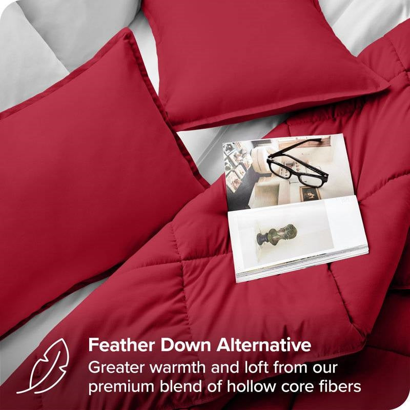 Twin/Twin XL Size All Season Super Soft Down Alternative Comforter Set Red-3