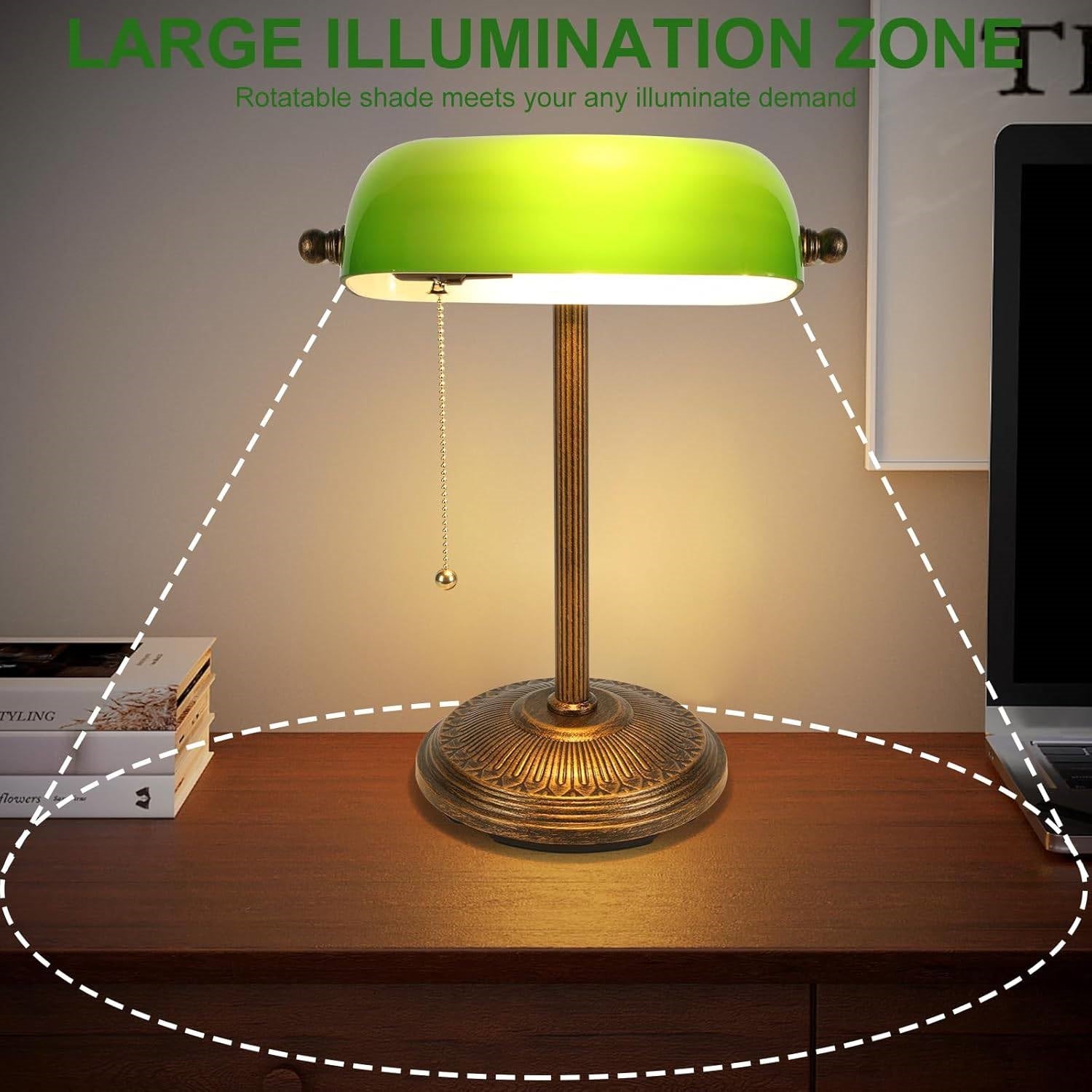 Classic Bankers Lamp Desk Light with Green Glass Shade and Gold Base-3