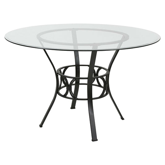 Round 48-inch Clear Glass Dining Table with Black Metal Frame-0