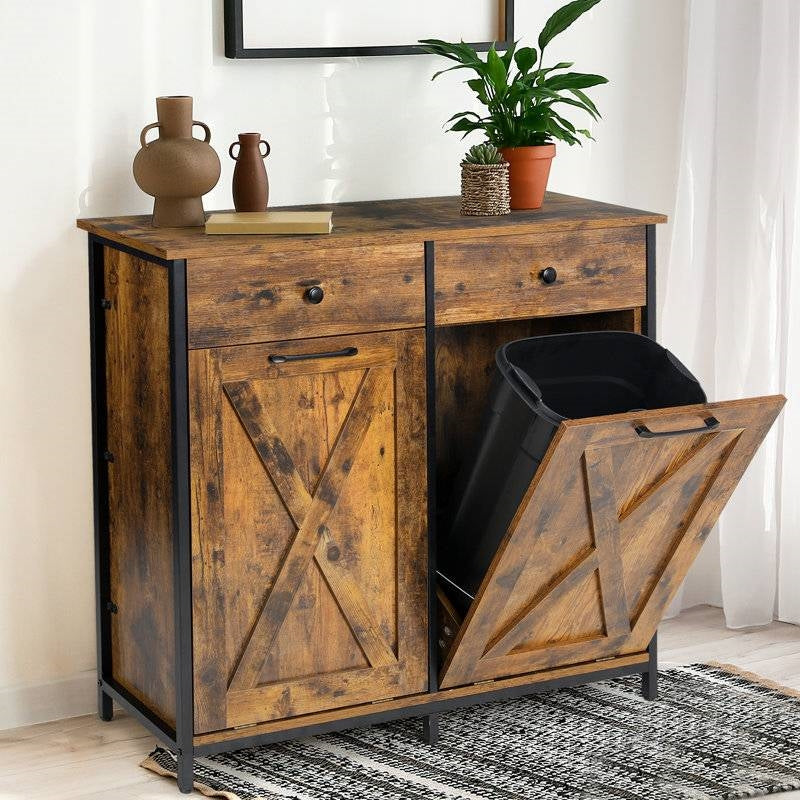 Rustic Multipurpose 2 Drawer / 2 Tilt Out 10gL Kitchen Laundry Trash/Recycle Storage-0