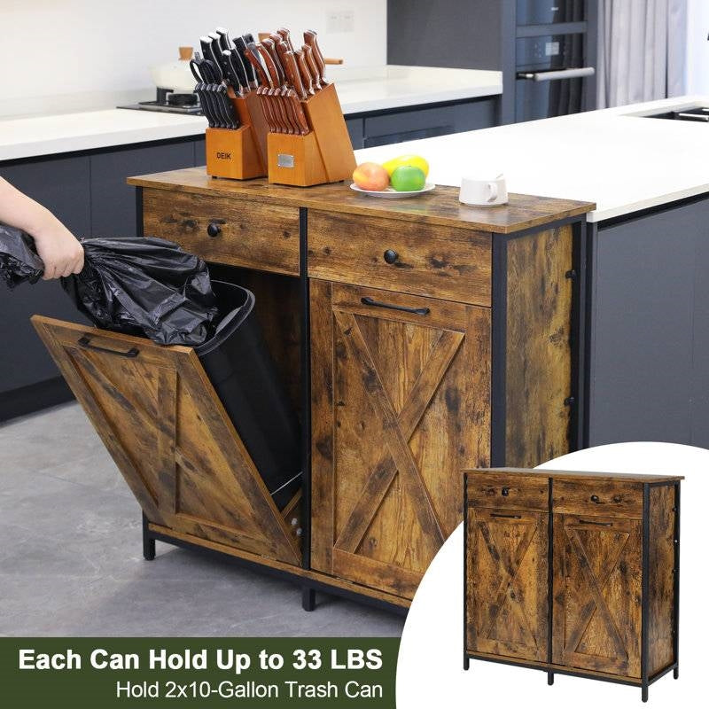 Rustic Multipurpose 2 Drawer / 2 Tilt Out 10gL Kitchen Laundry Trash/Recycle Storage-3
