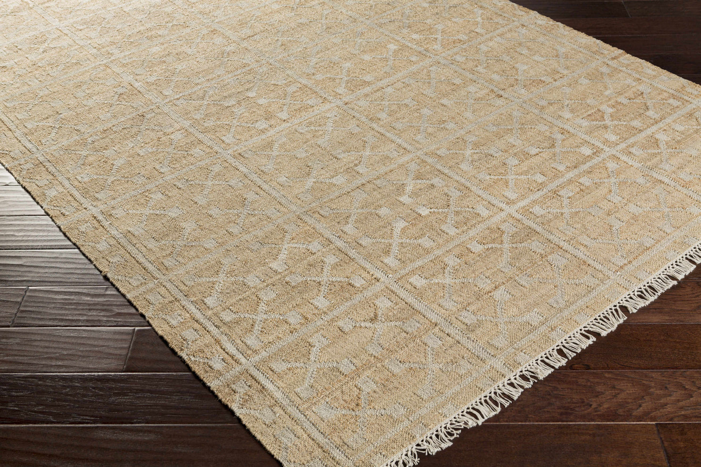 Rice Handcrafted Fringed Jute Carpet-3