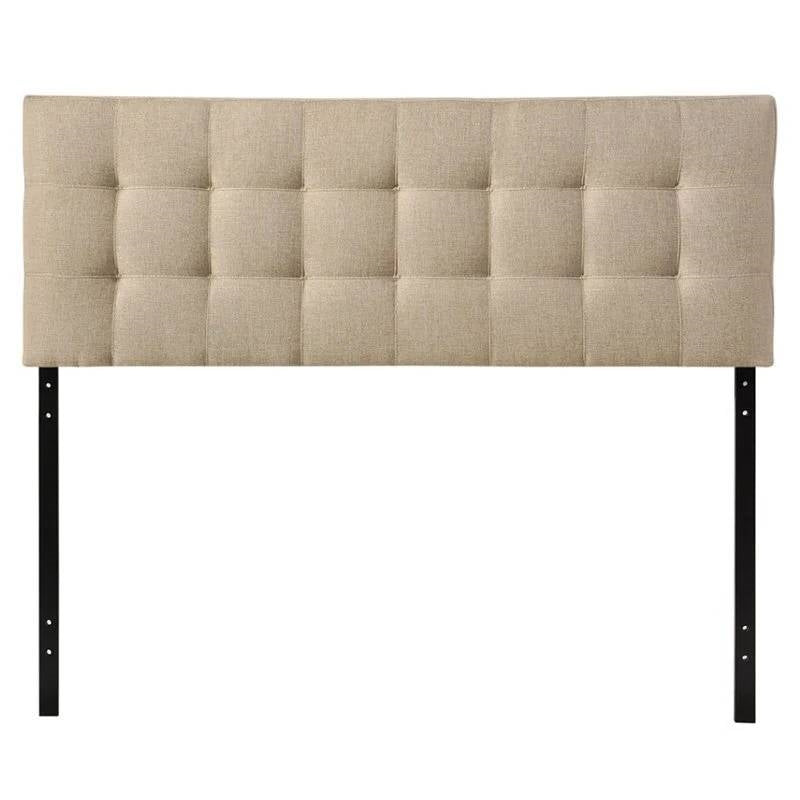 Queen size Modern Beige Tan Taupe Fabric Tufted Upholstered Headboard-0