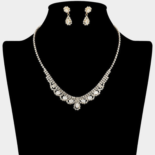 CZ Teardrop Stone Cluster Accent Rhinestone Paved Necklace