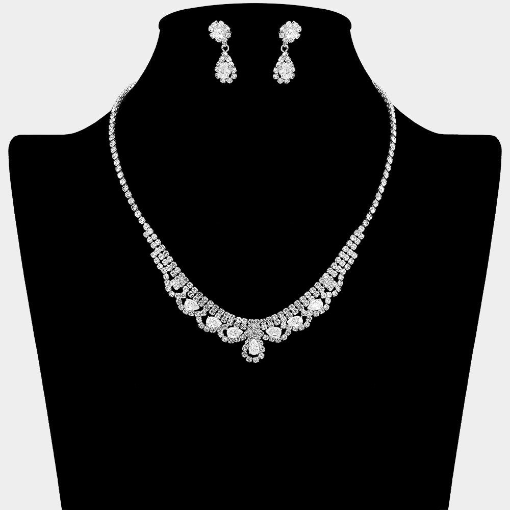 CZ Teardrop Stone Cluster Accent Rhinestone Paved Necklace