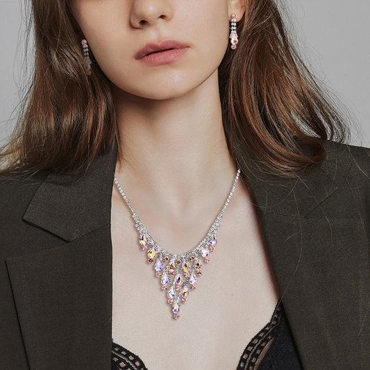 Teardrop Cluster Embellished Chandelier Accent Rhinestone Paved Necklace