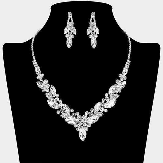 Marquise Stone Cluster Embellished Necklace