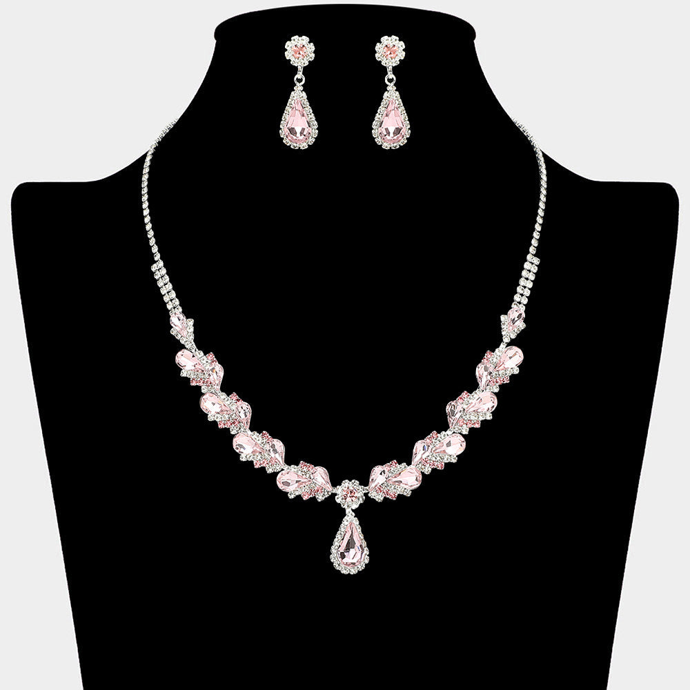 Teardrop Stone Pendant Accent Marquise Flower Stone Cluster Embellished Necklace
