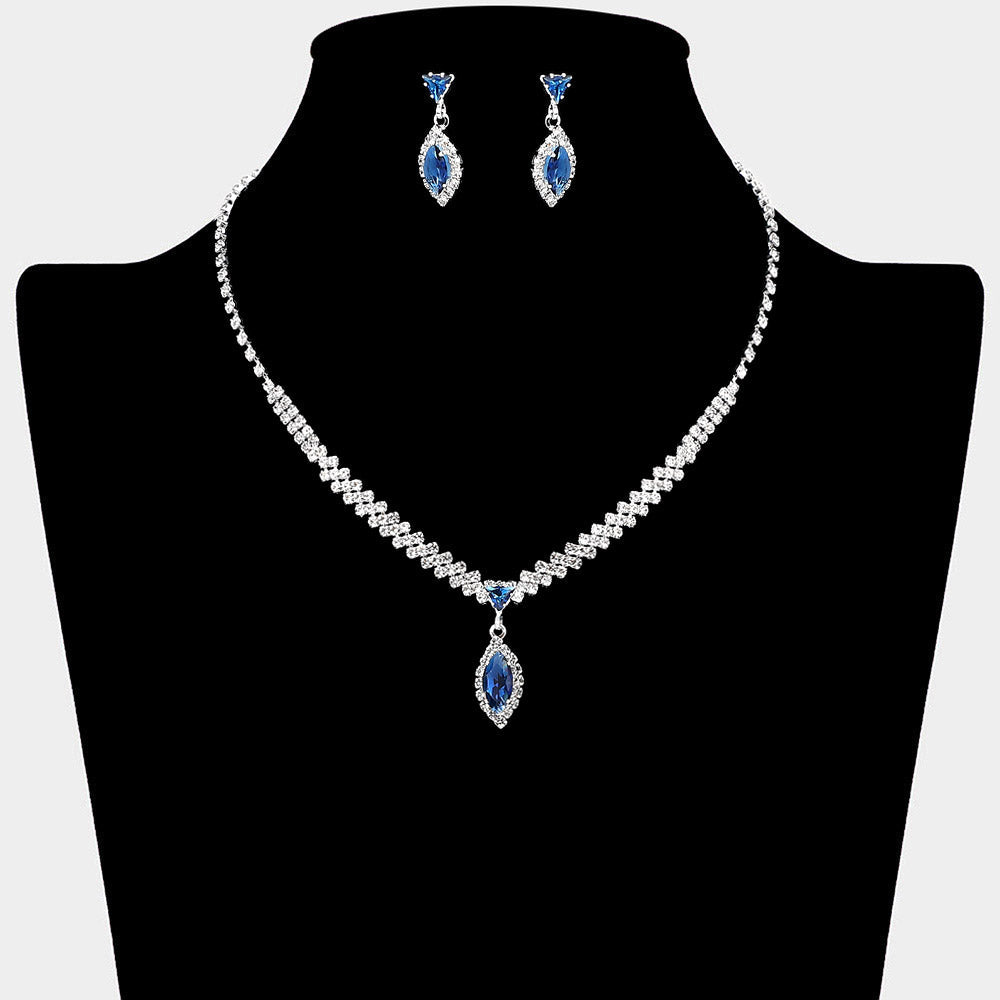 Marquise CZ Stone Pendant Accent Rhinestone Paved Necklace