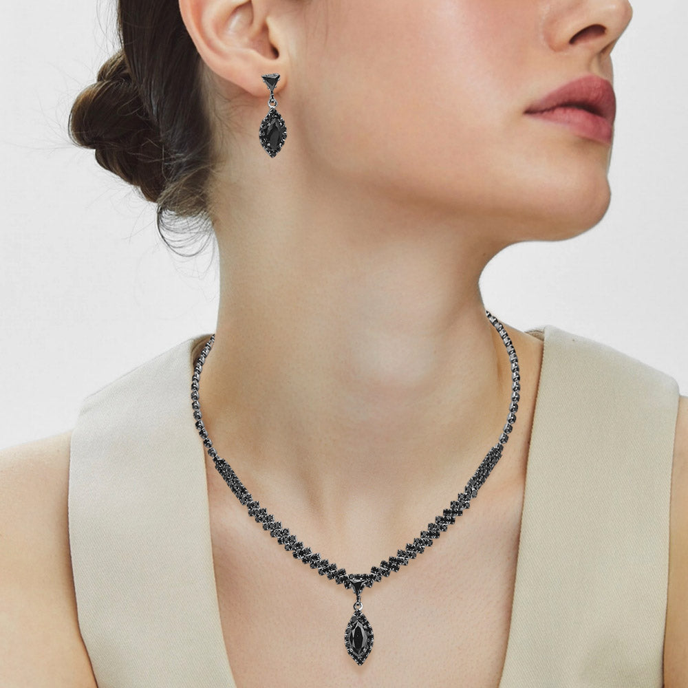 Marquise CZ Stone Pendant Accent Rhinestone Paved Necklace