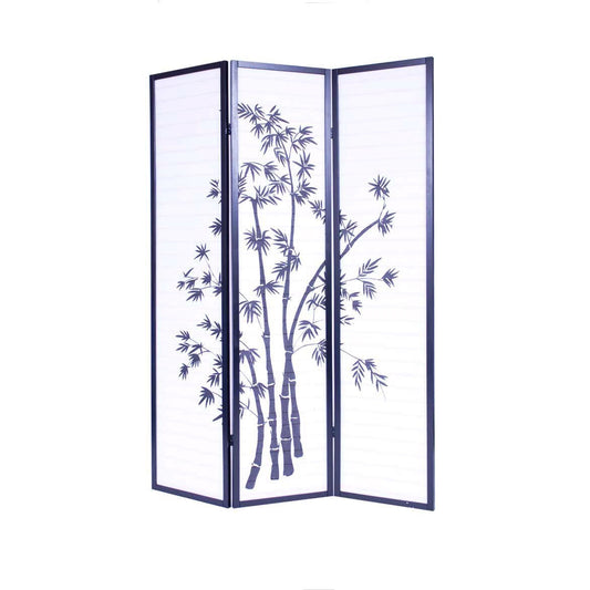 3-Panel Asian Shoji Screen Room Divider with Bamboo Print-0