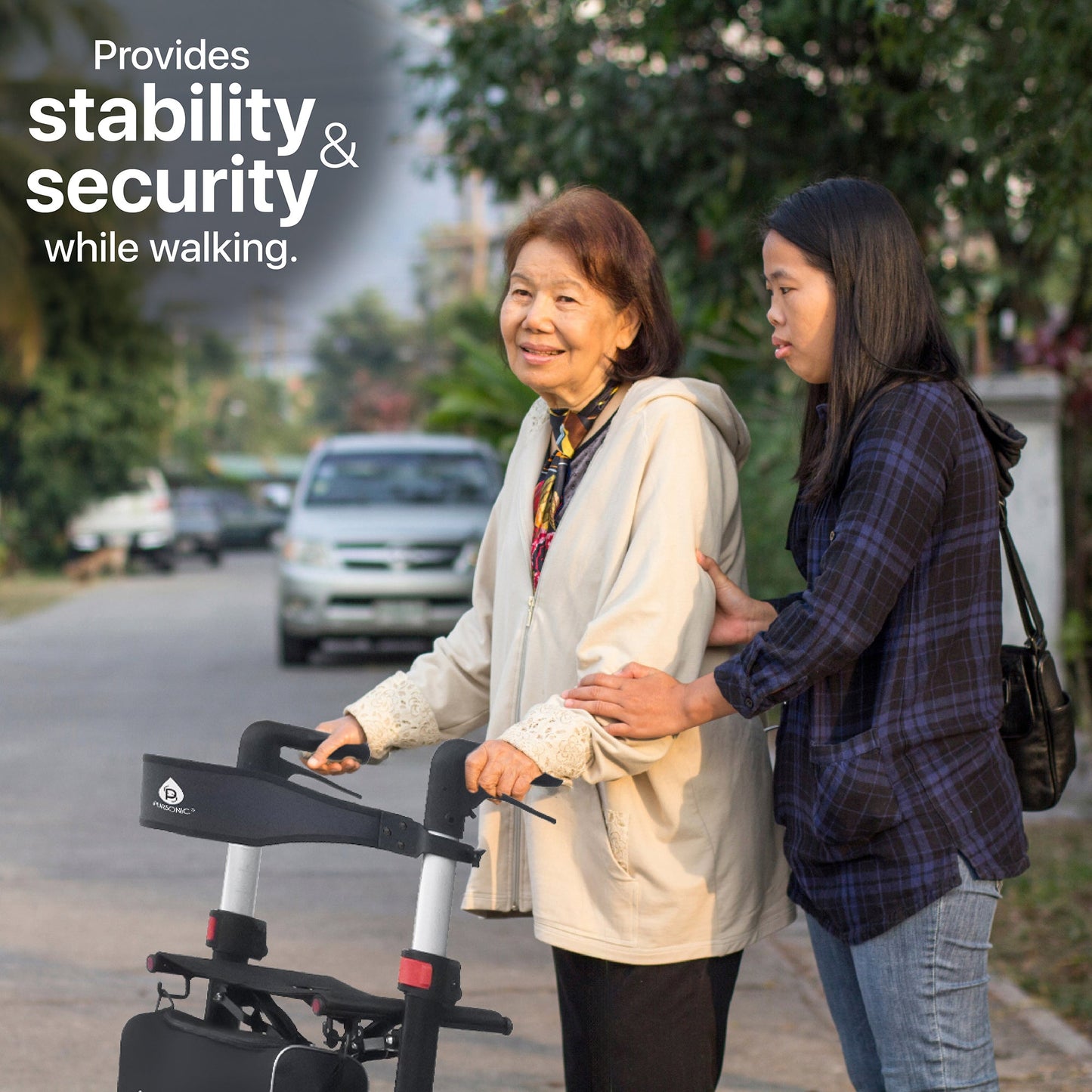 Foldable Wheeled Walker with Adjustable Height, 9-Inch Front and 8-Inch Rear Wheels, 300 lb Capacity-2