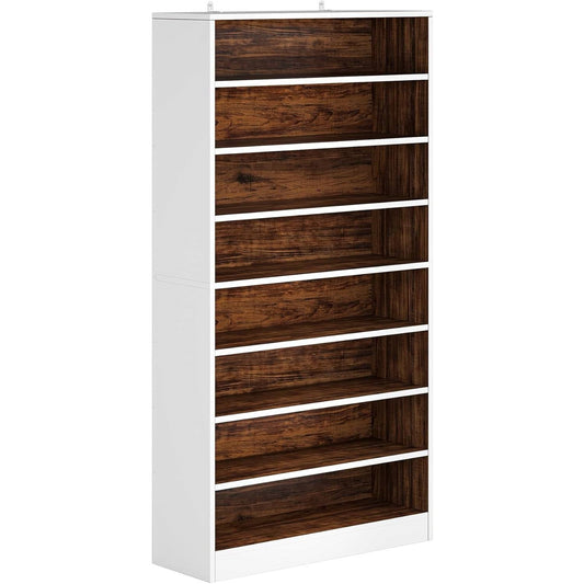 9 Tier White/Brown Wood Shoe Storage Cabinet, Holds Up To 45 Pairs-0