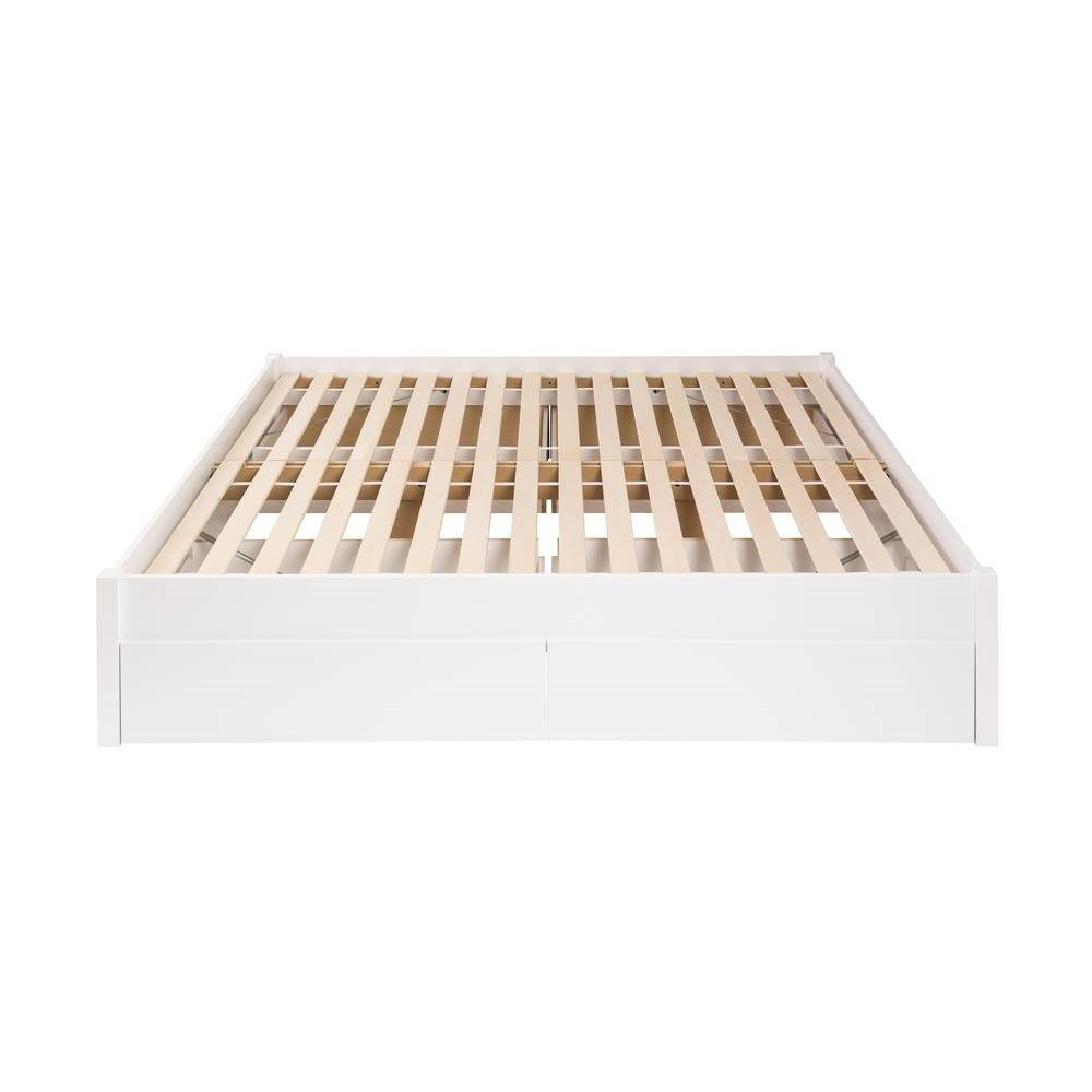 King Size 4 Drawer Storage White Wooden 4 Post Platform Bed  Frame-3