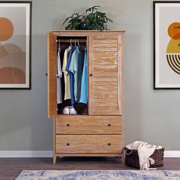 FarmHome Louvered Distressed Driftwood Solid Pine Armoire-2