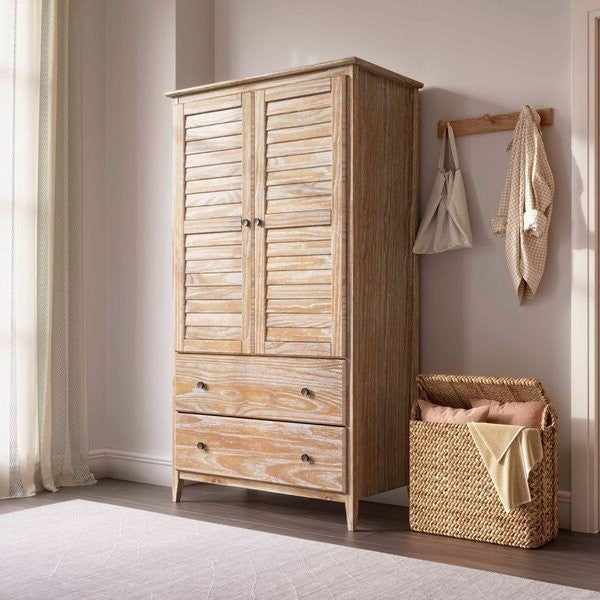 FarmHome Louvered Distressed Driftwood Solid Pine Armoire-3