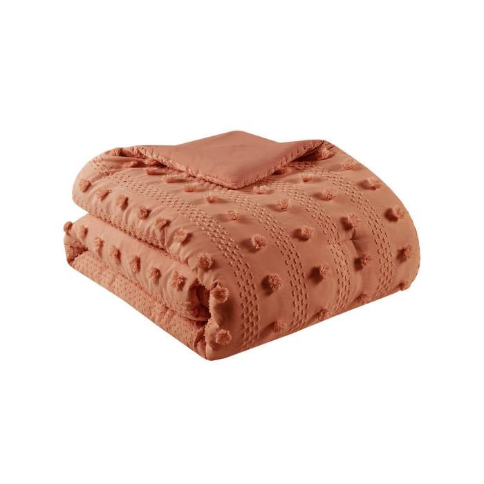 Full/Queen 3-Piece Rust Orange Pompom Microfiber Comforter Set-3
