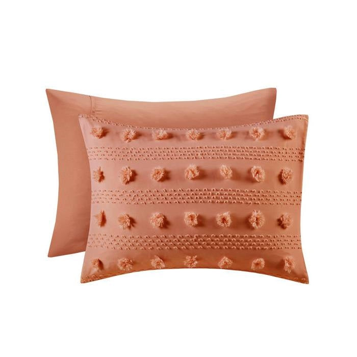 Full/Queen 3-Piece Rust Orange Pompom Microfiber Comforter Set-4