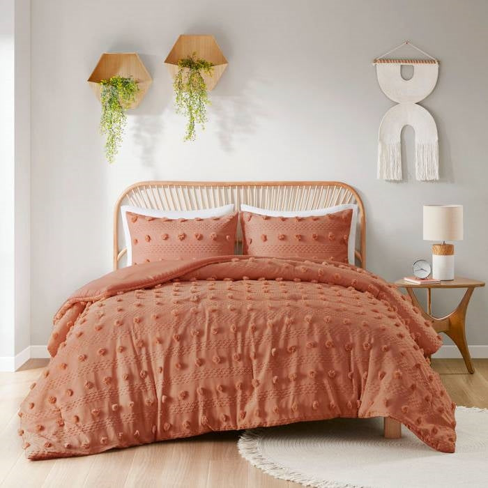 King / California King 3-Piece Rust Orange Pompom Microfiber Comforter Set-0