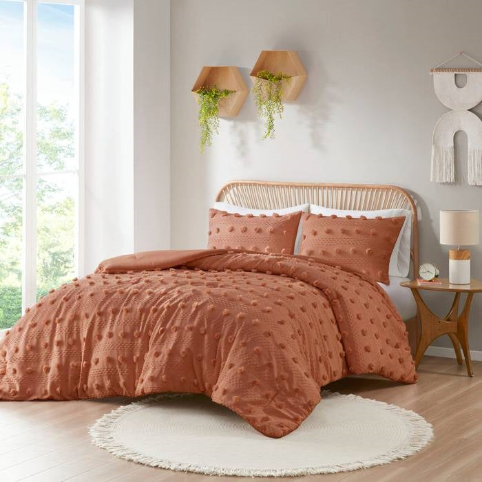 Twin/Twin XL 2-Piece Rust Orange Pompom Microfiber Comforter Set-1