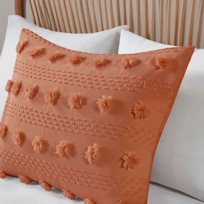 Twin/Twin XL 2-Piece Rust Orange Pompom Microfiber Comforter Set-2