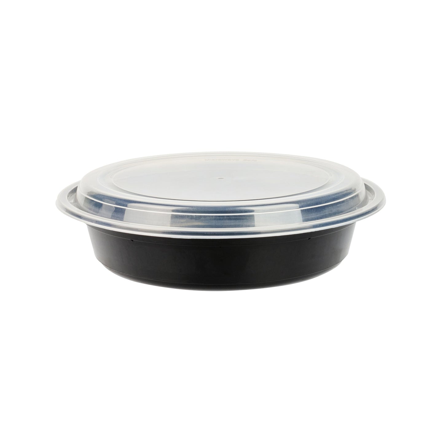 Asporto 48 oz Round Black Plastic To Go Box - with Clear Lid, Microwavable - 9" x 9" x 1 3/4" - 100 count box