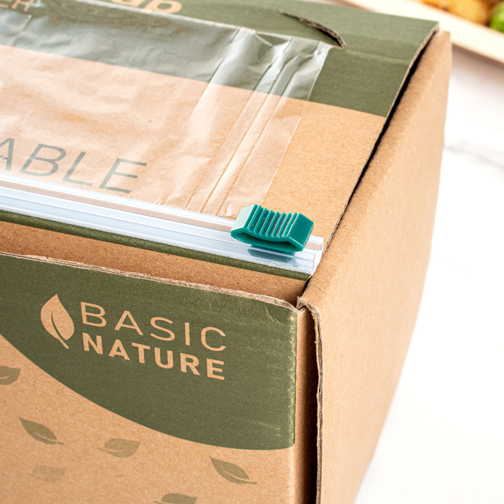 Basic Nature Clear Plastic Foodservice Food Wrap - Home Compostable, BPA-Free, Microwave-Safe - 12" x 2000' - 1 count box