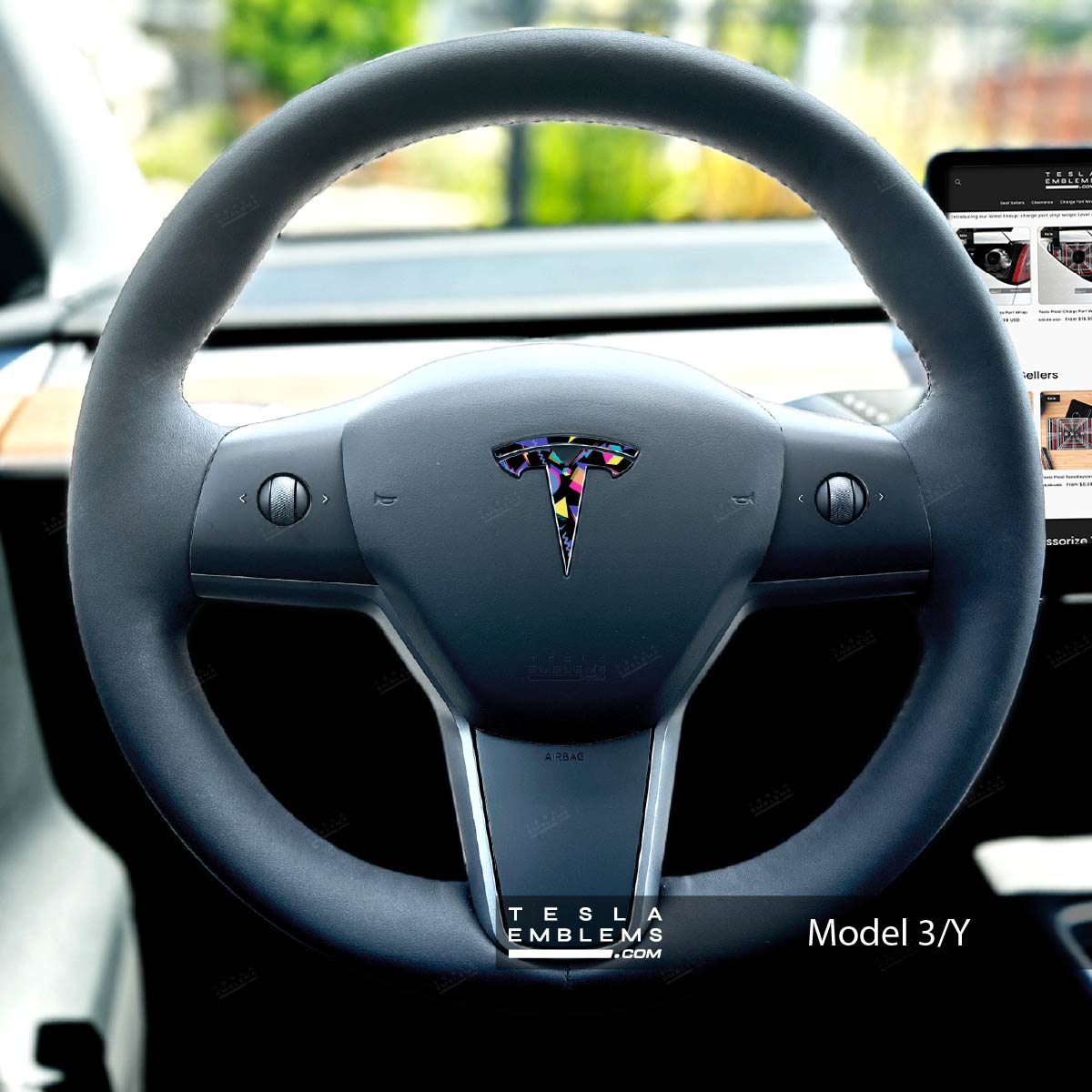 Rad 80's Tesla Steering Wheel Emblem Decal | Model Y