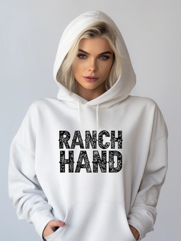 Ranch Hand Graphic Hoodie Sweatshirt | Western Country Pullover Hoodie in white