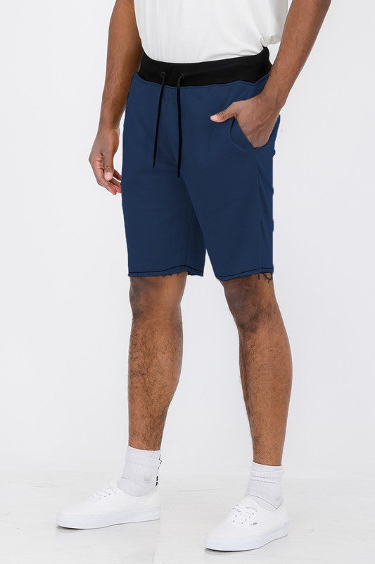 Raw Cut Sweat Shorts for Men black cotton polyester shorts blue colored with pockets