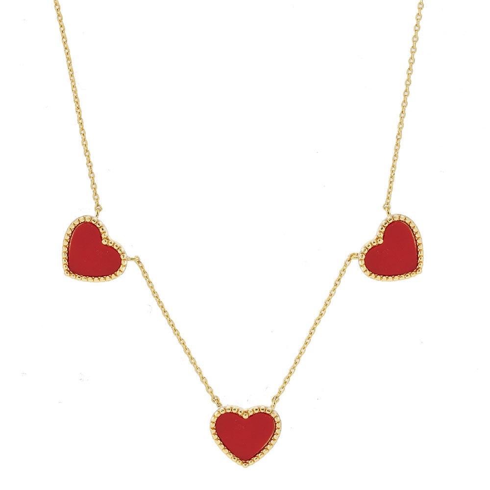 Gold Dipped Triple Heart Pendant Necklace