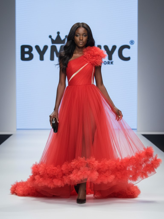 Red Long Gala Dress BOROUGH PARK: Prêt-à-Porter Line BYMANYC ® New York-0