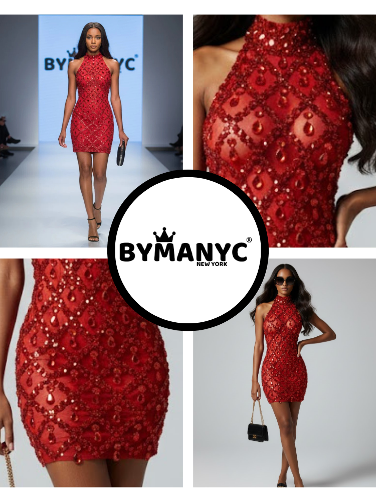Red Mini Party Dress Times Square: Prêt-à-Porter Line BYMANYC ® New York-3