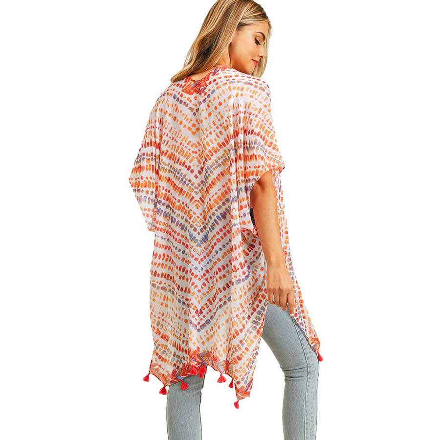 Multi Dash Pattern Tassel Cover Up Kimono Poncho