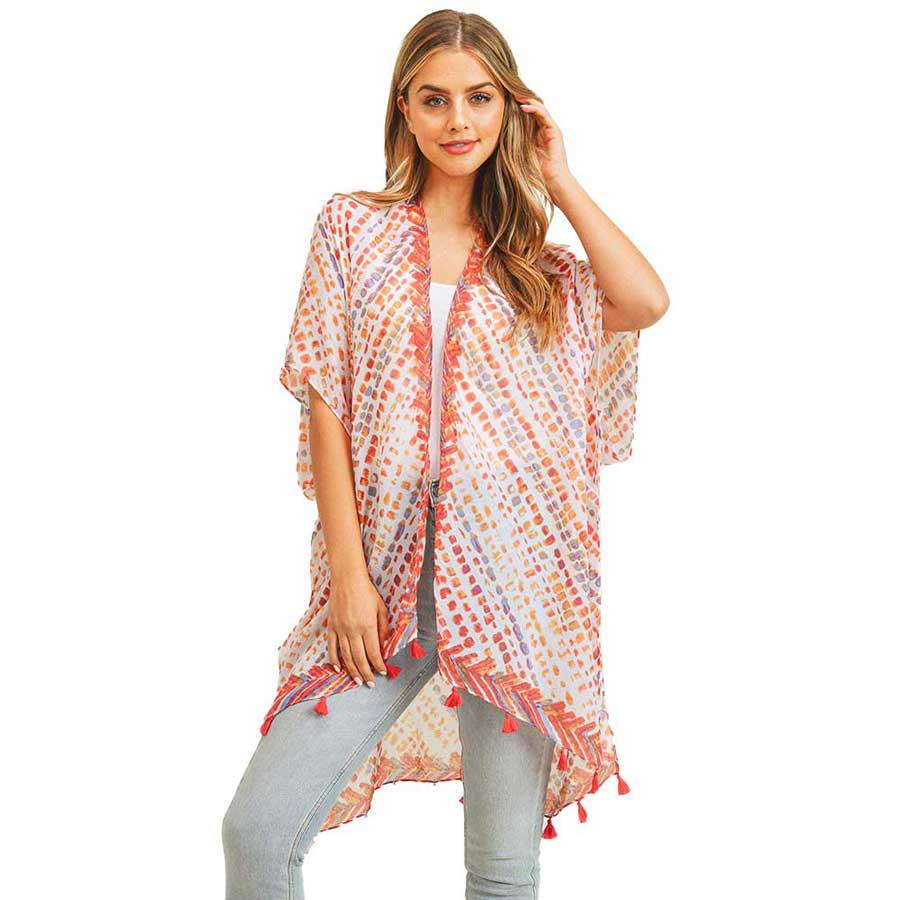 Multi Dash Pattern Tassel Cover Up Kimono Poncho