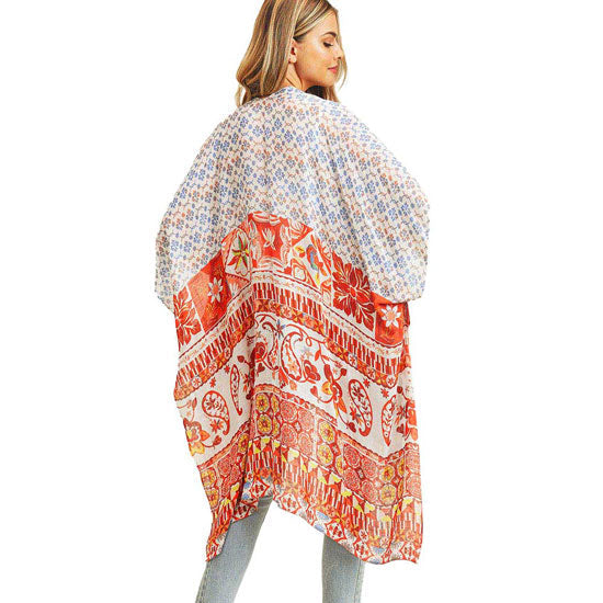 Multi Patterned Cover Up Kimono Poncho